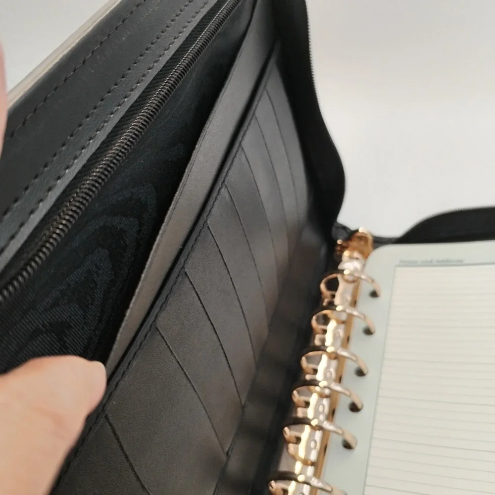 Franklin Planner‎ Classic Leather Zipper Binder 7 Ring Organizer Black 19624.498